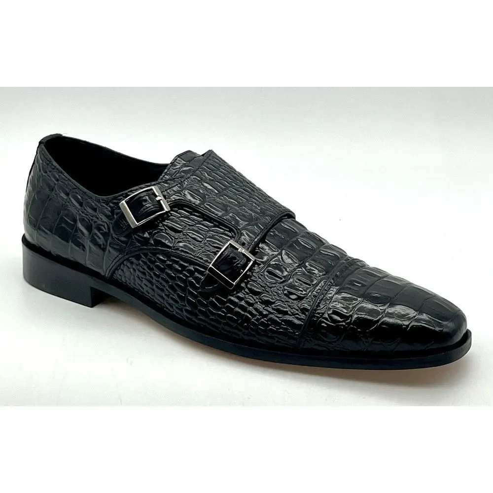 Stacy Adams Golato Black Men Size 11.5M Monk Strap Leather Croc Print - Picture 1 of 16